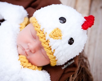 CROCHET PATTERN Bok Bok Easter Chicken Baby Hat and Cocoon Set
