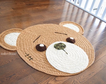 Crochet Teddy Bear Rug Pattern, Animal Nursery Play Mat, Kids Room Decor (PDF)