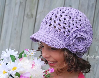 CROCHET PATTERN Summer Beanie with Brim and Flower