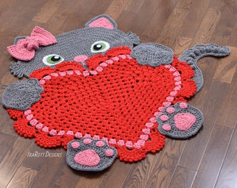 CROCHET PATTERN Kitty Cat Heart Animal Rug