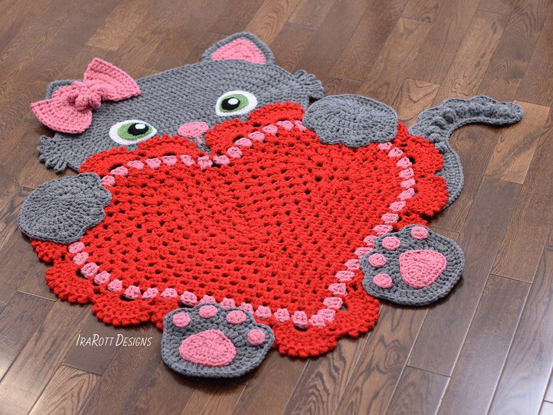 CROCHET PATTERN Kitty Cat Heart Animal Rug image 1