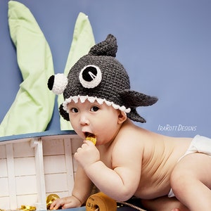CROCHET PATTERN Spike the Shark Hat with Googly Eyes