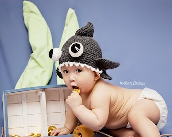 CROCHET PATTERN Spike the Shark Hat with Googly Eyes