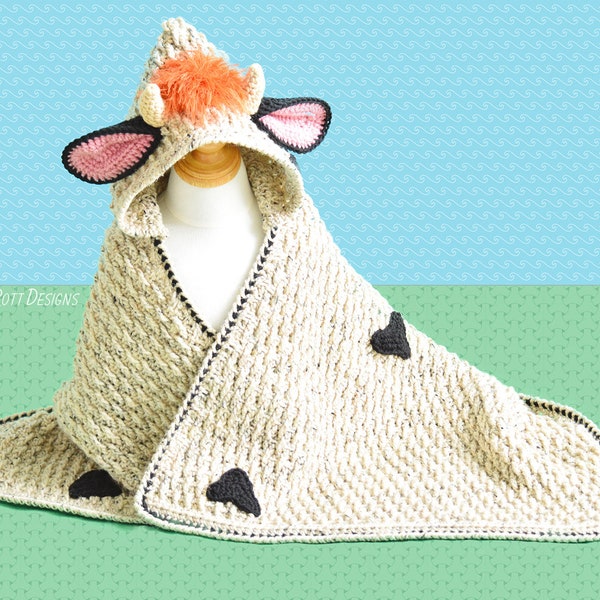 CROCHET PATTERN Luna the Moo-Moo Cow Hooded Blanket