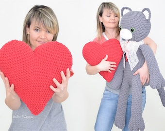 Crochet Cat Pattern PDF, Giant Amigurumi With Heart Pillow, Big Stuffed Animal Toy