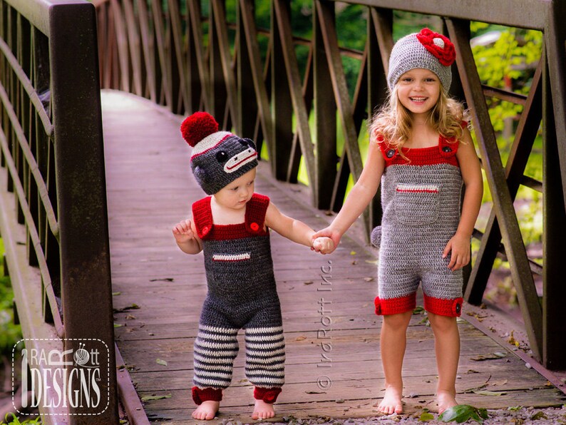 CROCHET PATTERN Spunky the Sock Monkey Hat and Romper-Jumpsuit image 4