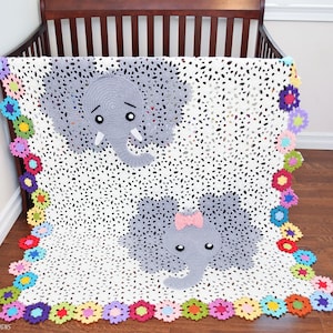 CROCHET PATTERN Josefina and Jeffery Elephant Blanket afbeelding 1