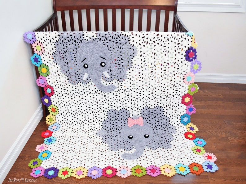 CROCHET PATTERN Josefina and Jeffery Elephant Blanket afbeelding 1