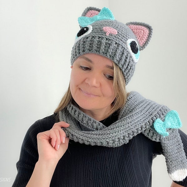 CROCHET PATTERN Sassy The Kitty Hat and Scarf