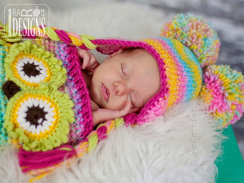 CROCHET PATTERN Ava the Owl Baby Hat Sleeping Bag and Headband image 4