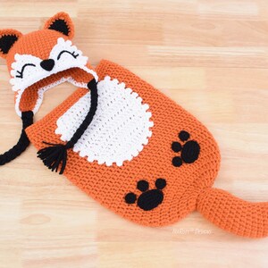 Crochet Fox Hat and Cocoon Pattern – Newborn Photo Prop, Baby Sleeping Bag (PDF) image 5