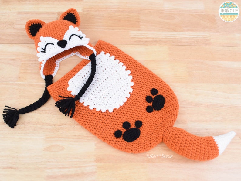 Crochet Fox Hat and Cocoon Pattern – Newborn Photo Prop, Baby Sleeping Bag (PDF) image 5