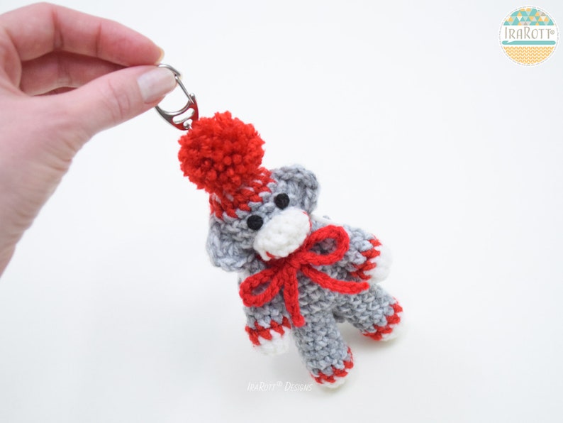 CROCHET PATTERN Spunky The Tiny Sock Monkey Keychain image 4