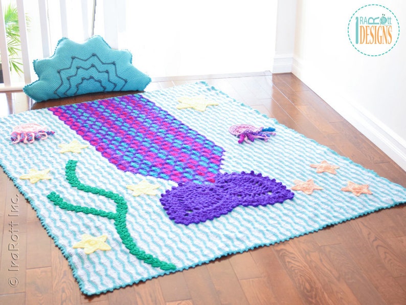 CROCHET PATTERN Mica the Mermaid and Jellyfish Blanket image 5