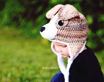 CROCHET PATTERN Buddy the Jack Russell Terrier Puppy Dog Hat