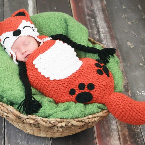 CROCHET PATTERN Roxy the Baby Fox Hat and Cocoon