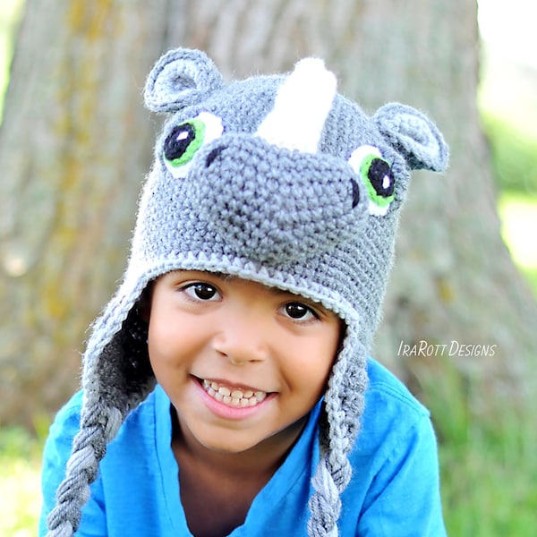 CROCHET PATTERN Riley Rhino the Rhinoceros Animal Hat