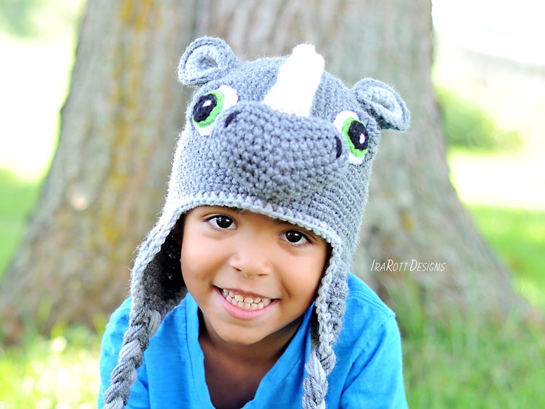 CROCHET PATTERN Riley Rhino the Rhinoceros Animal Hat image 1