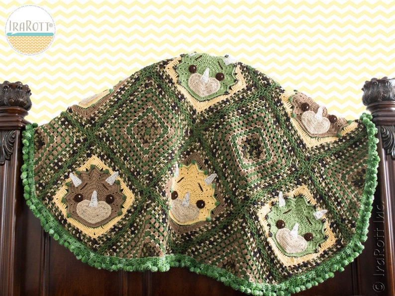 CROCHET PATTERN Tops The Triceratops Dinosaur Blanket image 5