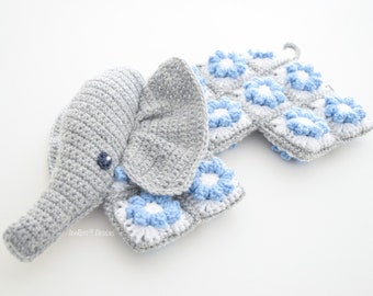 Elephant Lovey Crochet Pattern PDF – Scrappy Stash‑Buster Baby Security Blanket Toy