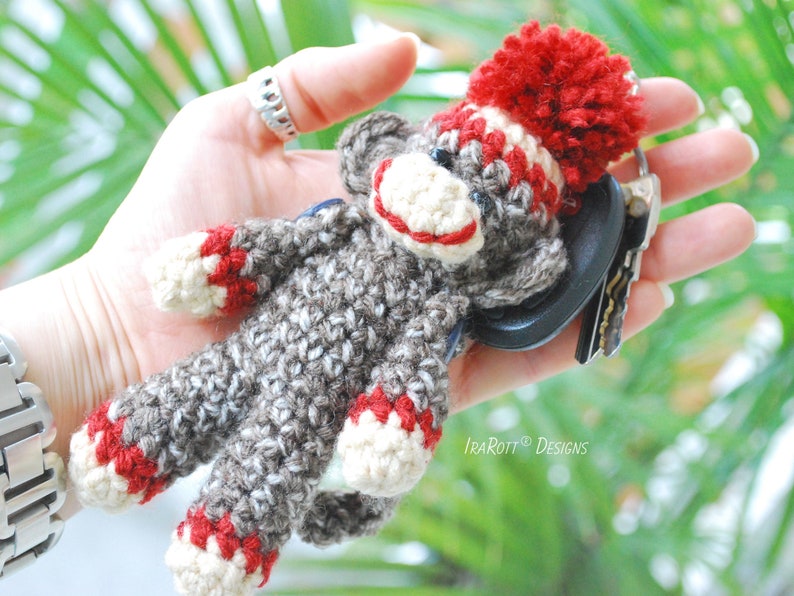 CROCHET PATTERN Spunky The Tiny Sock Monkey Keychain image 6