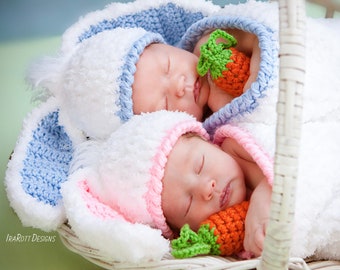 CROCHET PATTERN Bunny Rabbit Baby Hat with Carrot and Cocoon