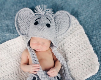 CROCHET PATTERN Josefina and Jeffery The Elephants Baby Hat and Diaper Cover