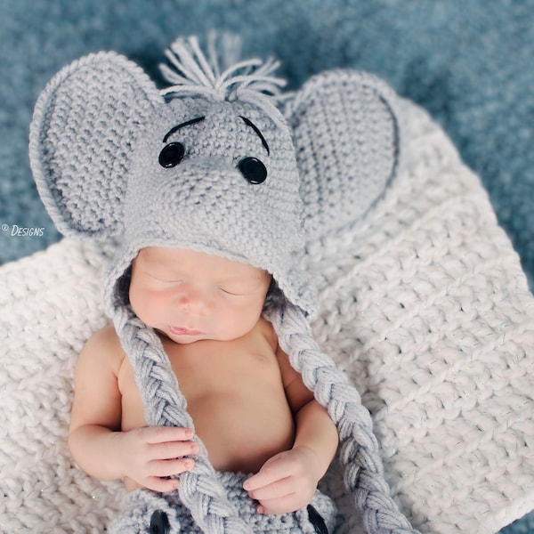 CROCHET PATTERN Josefina and Jeffery The Elephants Baby Hat and Diaper Cover