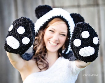 CROCHET PATTERN Panda Bear Hood with Pocket Scarf With Paws