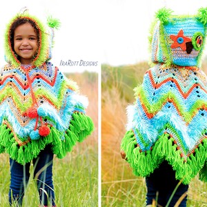 CROCHET PATTERN Fiesta Owl Poncho with Hood image 1