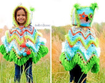 CROCHET PATTERN Fiesta Owl Poncho with Hood