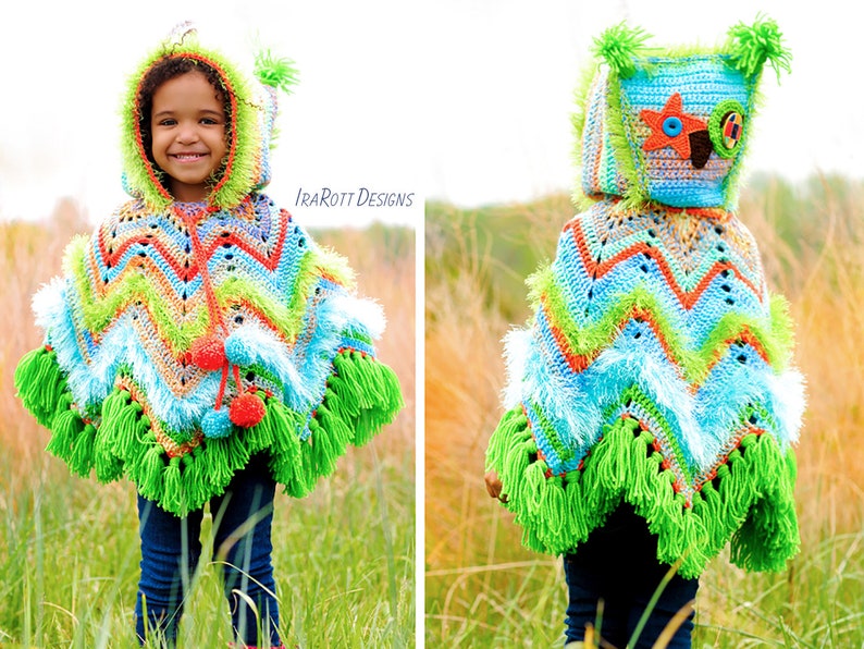 CROCHET PATTERN Fiesta Owl Poncho with Hood image 1