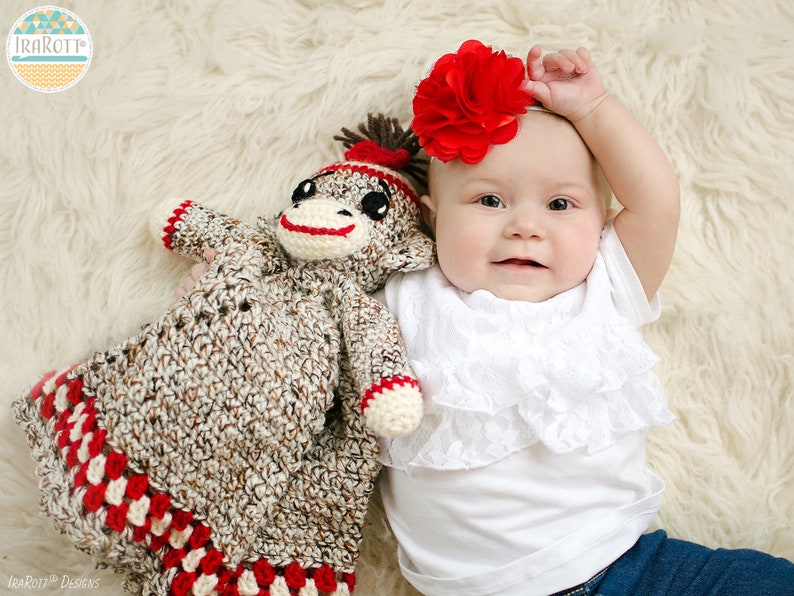 CROCHET PATTERN Spunky The Cuddly Sock Monkey Lovey image 5