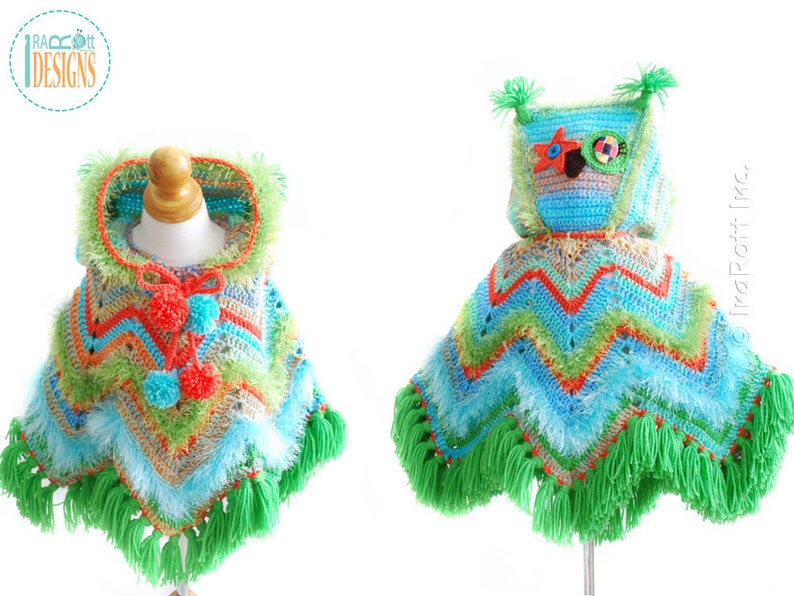 CROCHET PATTERN Fiesta Owl Poncho with Hood image 5