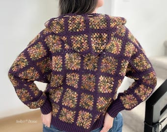 CROCHET PATTERN Dolman Hoodie Granny Square Cardigan