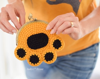 Cat Paw Coin Purse Crochet Pattern PDF - Kitty Wallet, Kiss Clasp Pouch