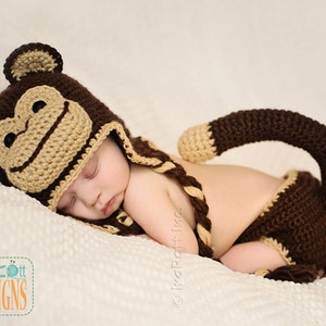 CROCHET PATTERN Chip the Chimpanzee Monkey Baby Hat and Diaper Cover Set image 4