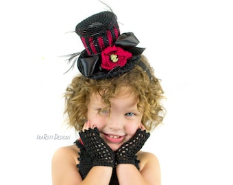 CROCHET PATTERN Victorian Goth Steampunk Style Mini Top Hat and Mittens