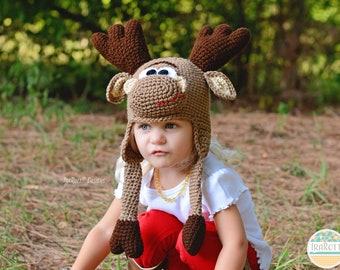 Moose Hat Crochet Pattern PDF – Canadian Animal Hat, Woodland Beanie, Baby to Adult Sizes