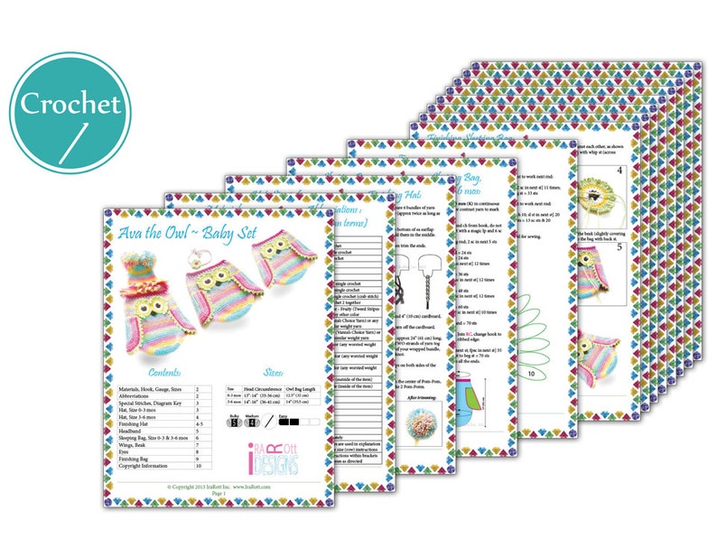 CROCHET PATTERN Ava the Owl Baby Hat Sleeping Bag and Headband image 2