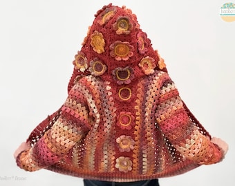 Blossom Crochet Cardigan PATTERN: Hooded Granny Stitch, XS-5XL (PDF)