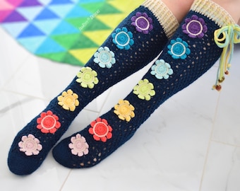 Blossom Crew & Knee-High Socks Crochet PATTERN: S to XL