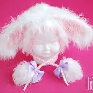 CROCHET PATTERN Fluffy the Bunny Bonnet Hat with Furry PomPoms image 5