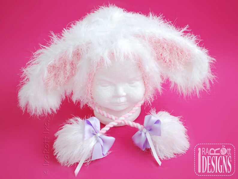 CROCHET PATTERN Fluffy the Bunny Bonnet Hat with Furry PomPoms image 5