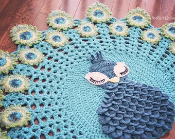 CROCHET PATTERN Pavo the Peacock Rug