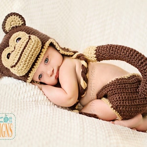 CROCHET PATTERN Chip the Chimpanzee Monkey Baby Hat and Diaper Cover Set image 3