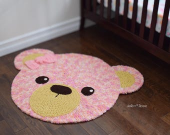 Crochet Teddy Bear Rug Pattern, Animal Nursery Play Mat, Kids Room Decor (PDF)