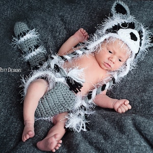 CROCHET PATTERN Rocky the Raccoon Baby Hat and Diaper Cover