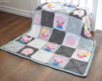Crochet Pig Blanket Pattern PDF, Farm Animal Baby Afghan, Nursery Throw