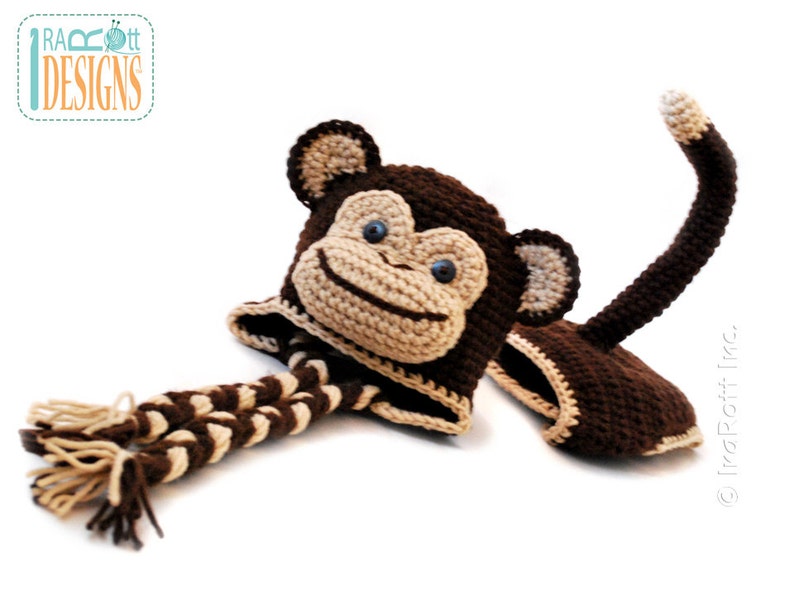 CROCHET PATTERN Chip the Chimpanzee Monkey Baby Hat and Diaper Cover Set image 5